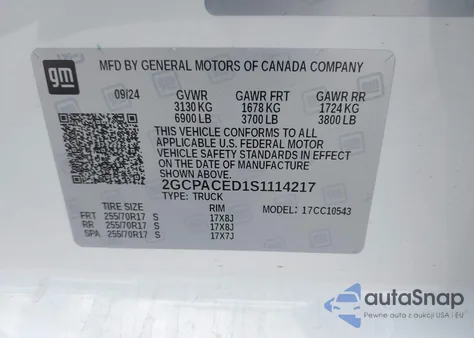 2025 Chevrolet Silverado C1500 Lt из США, поврежденный, VIN 2GCPACED1S1114217